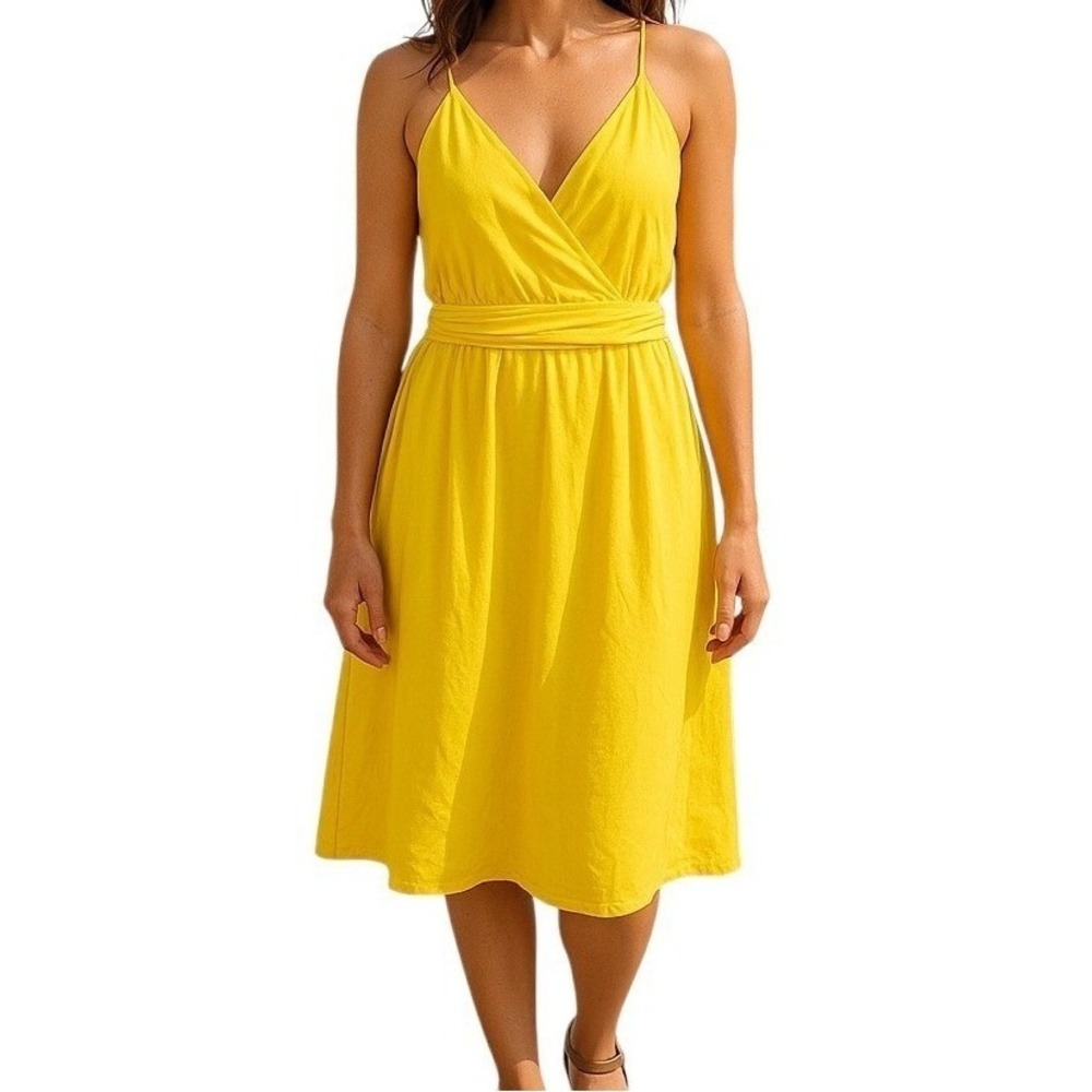 GOOTUCH Yellow Sundress  Front Casual Midi Dress‎ Summer Boho Sleeveless XL
